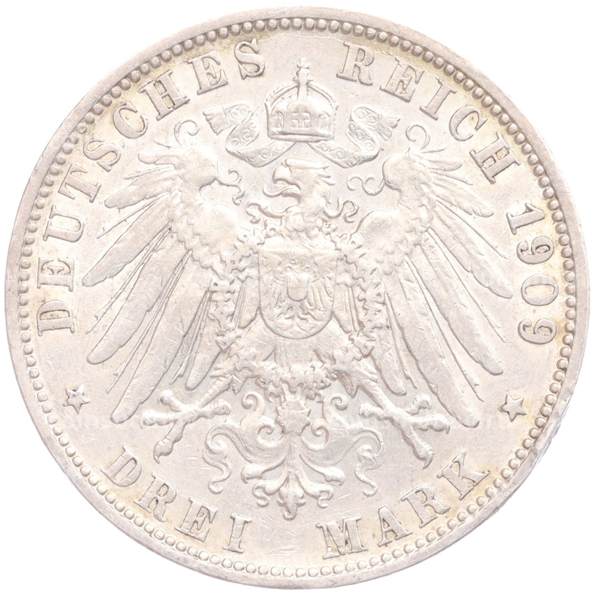 Монета 3 марки 1909 года F Германия (Вюртемберг) (вид 2)