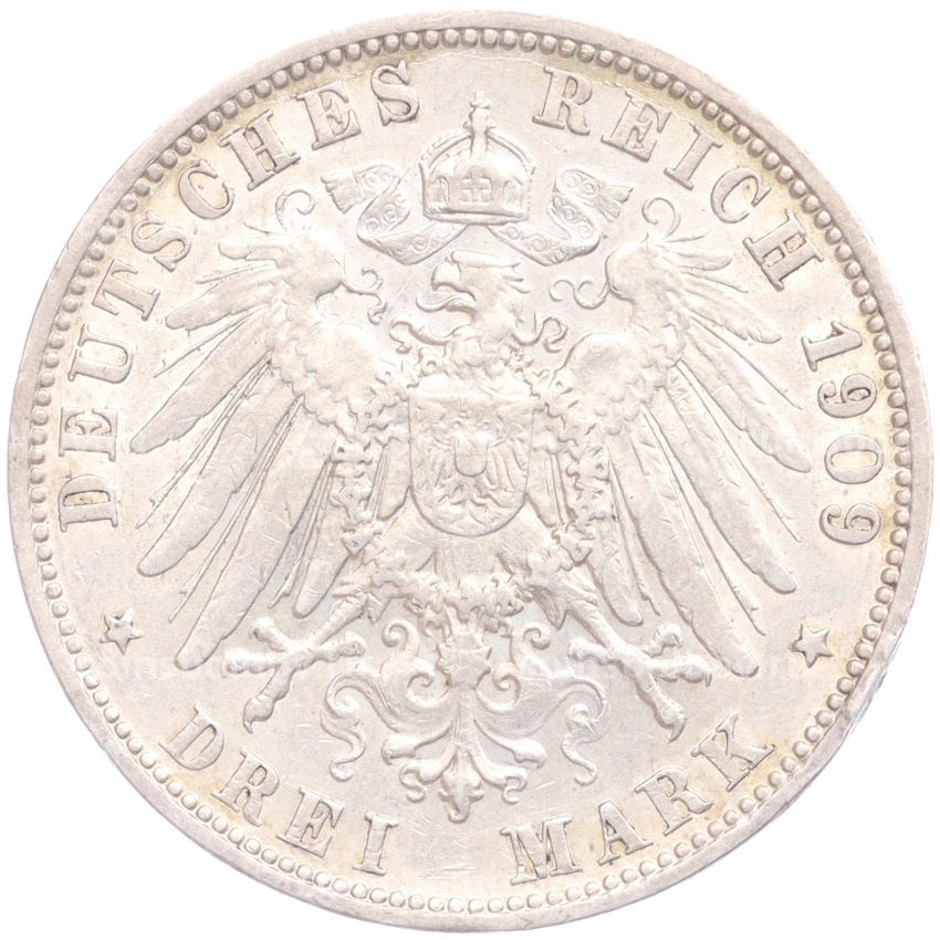 Монета 3 марки 1909 года F Германия (Вюртемберг) (вид 2)