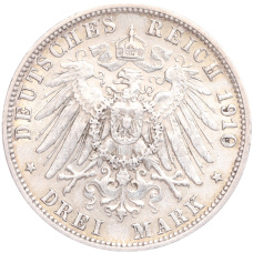 Монета 3 марки 1910 года F Германия (Вюртембург) (реверс)