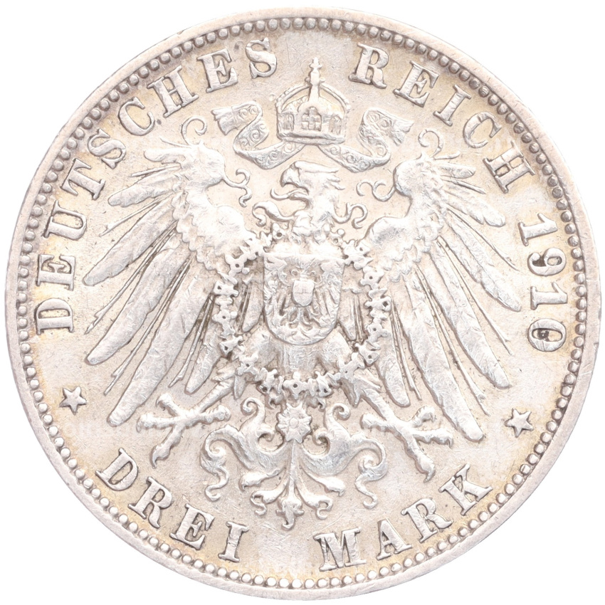 Монета 3 марки 1910 года F Германия (Вюртембург) (вид 2)