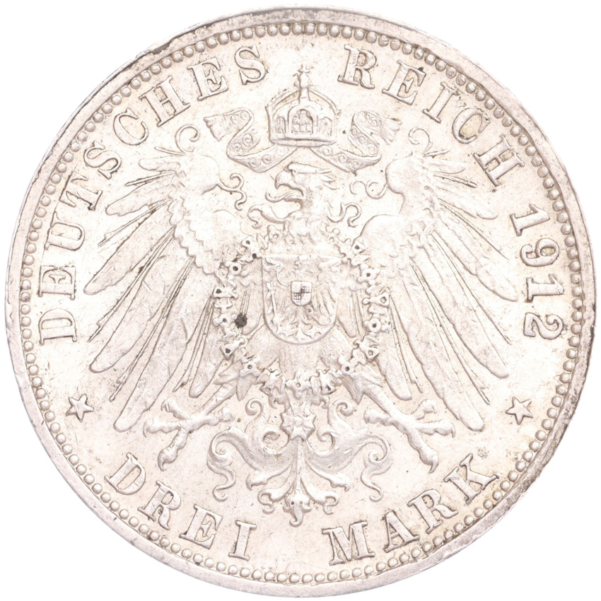 Монета 3 марки 1912 года F Германия (Вюртемберг) (вид 2)