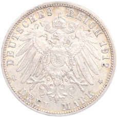 Монета 3 марки 1912 года F Германия (Вюртемберг) (реверс)