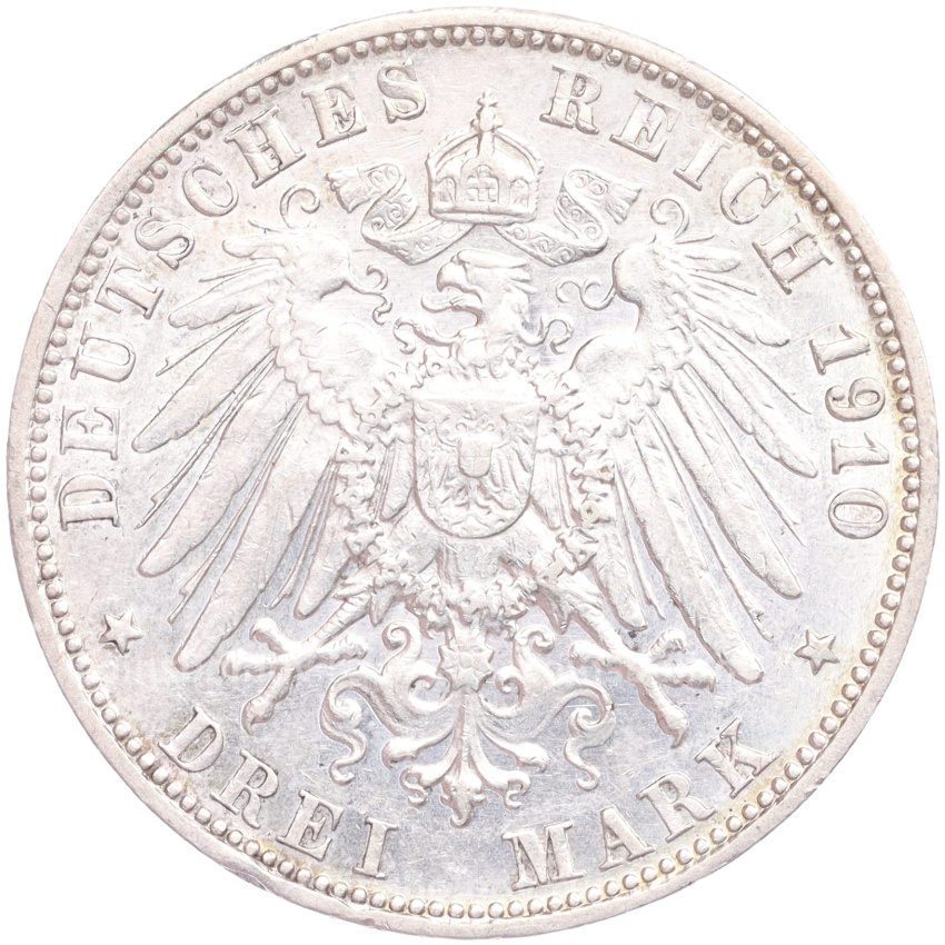 Монета 3 марки 1910 года F Германия (Вюртемберг) (вид 2)