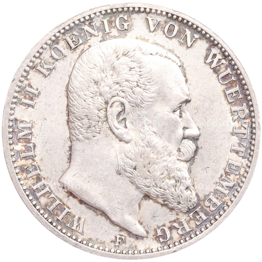 Монета 3 марки 1910 года F Германия (Вюртембург)