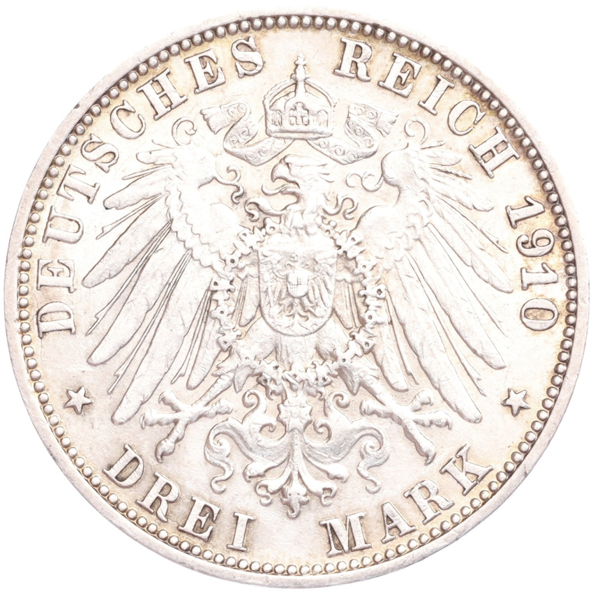 Монета 3 марки 1910 года F Германия (Вюртембург) (вид 2)
