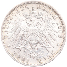 Монета 3 марки 1909 года F Германия (Вюртемберг) (реверс)