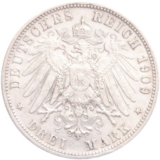 Монета 3 марки 1909 года F Германия (Вюртемберг) (реверс)