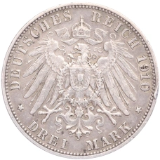 Монета 3 марки 1910 года F Германия (Вюртемберг) (реверс)