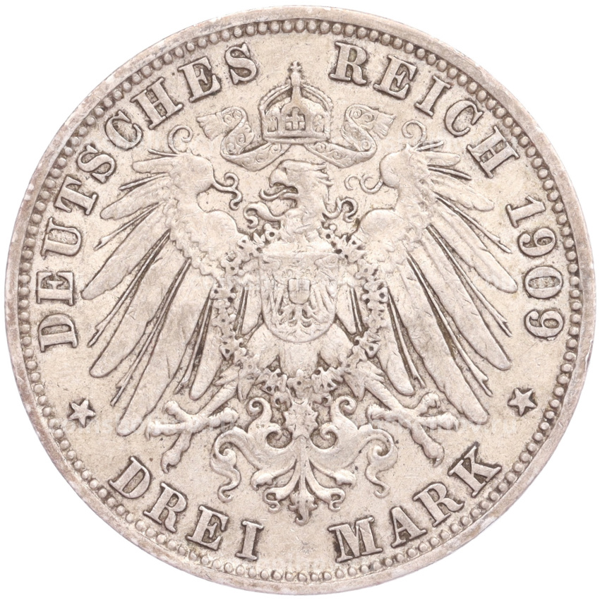 Монета 3 марки 1909 года D Германия (Бавария) (вид 2)
