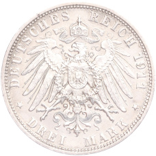 Монета 3 марки 1911 года D Германия (Бавария) (реверс)