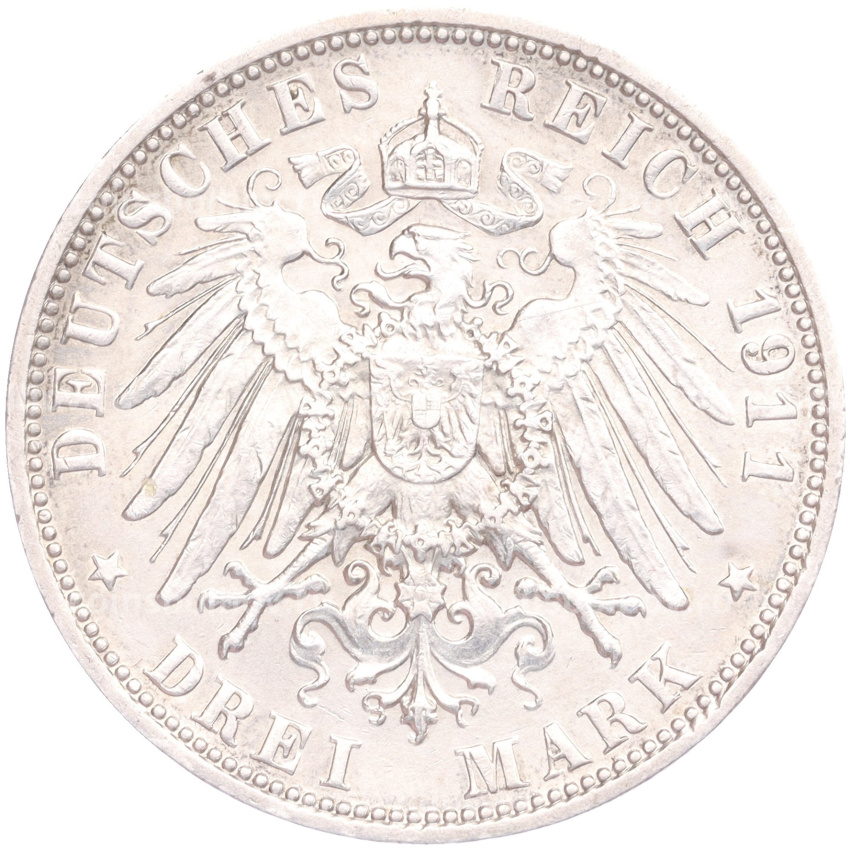 Монета 3 марки 1911 года D Германия (Бавария) (вид 2)