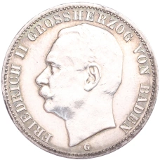 Монета 3 марки 1908 года G Германия (Баден) (аверс)