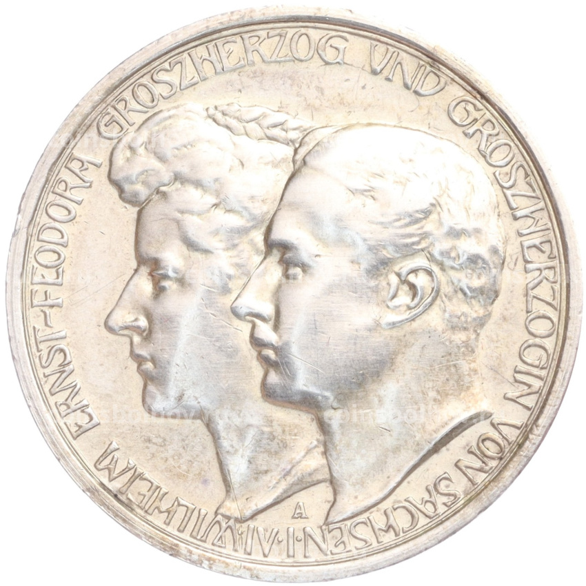 Монета 3 марки 1910 года A Германия (Саксен-Веймар-Aйзенах) «Свадьба Вильгельма и Феодоры»