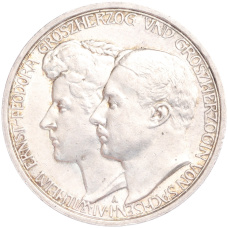 Монета 3 марки 1910 года A Германия (Саксен-Веймар-Aйзенах) «Свадьба Вильгельма и Феодоры» (аверс)
