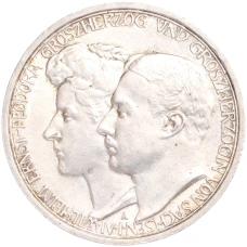 Монета 3 марки 1910 года A Германия (Саксен-Веймар-Aйзенах) «Свадьба Вильгельма и Феодоры» (аверс)