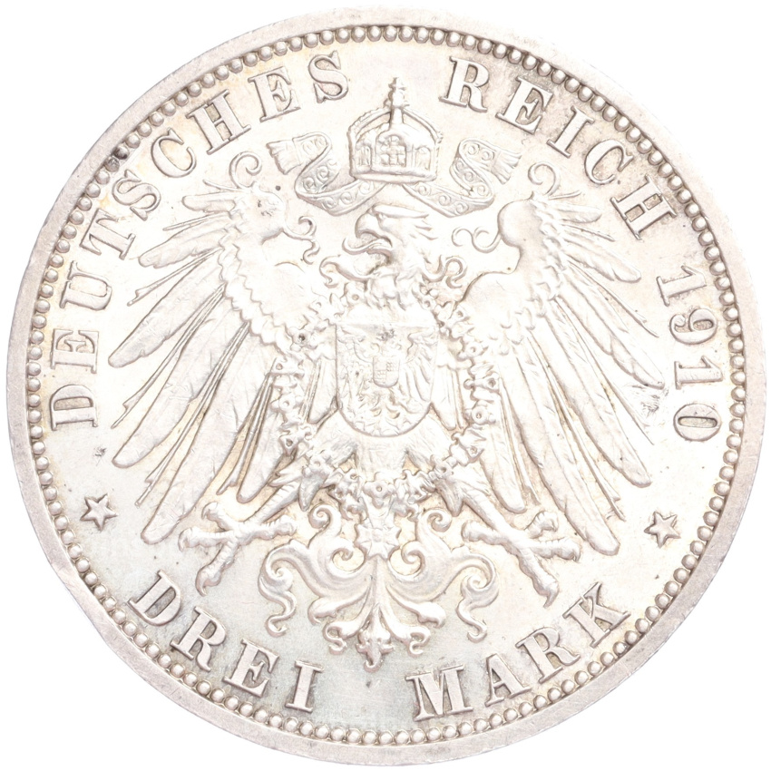 Монета 3 марки 1910 года A Германия (Саксен-Веймар-Aйзенах) «Свадьба Вильгельма и Феодоры» (вид 2)