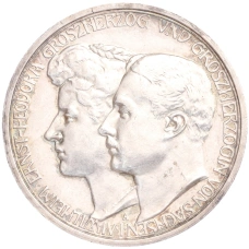 Монета 3 марки 1910 года A Германия (Саксен-Веймар-Aйзенах) «Свадьба Вильгельма и Феодоры» (аверс)