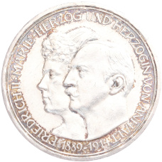 Монета 3 марки 1914 года Германия (Ангальт) «25 лет свадьбе Фридриха II и Марии Баденской» (аверс)