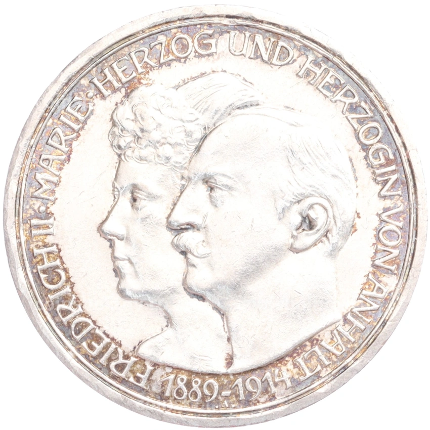 Монета 3 марки 1914 года Германия (Ангальт) «25 лет свадьбе Фридриха II и Марии Баденской»