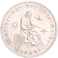 Монета 3 рейхсмарки 1930 года  A Германия «700 лет со дня смерти Вальтера фон дер Фогельвейде» (аверс)