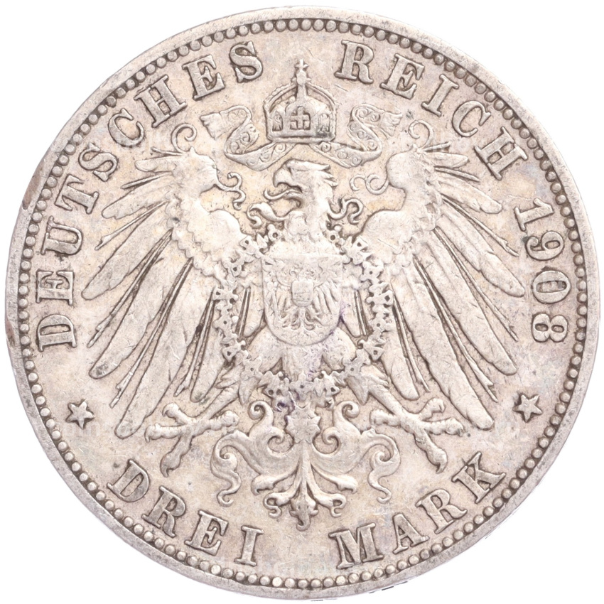 Монета 3 марки 1908 года А Германия (Пруссия) (вид 2)