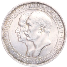 Монета 3 марки 1911 года А Германия (Пруссия)  «Бреславский университет» (аверс)
