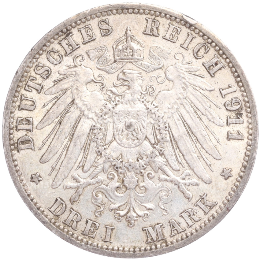 Монета 3 марки 1911 года А Германия (Пруссия) (вид 2)