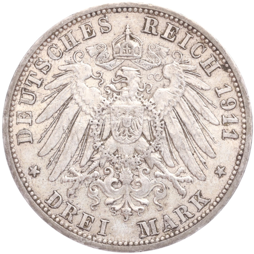 Монета 3 марки 1911 года А Германия (Пруссия) (вид 2)