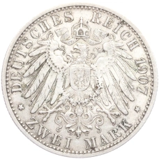 Монета 2 марки 1907 года F Германия (Вюртемберг) (реверс)