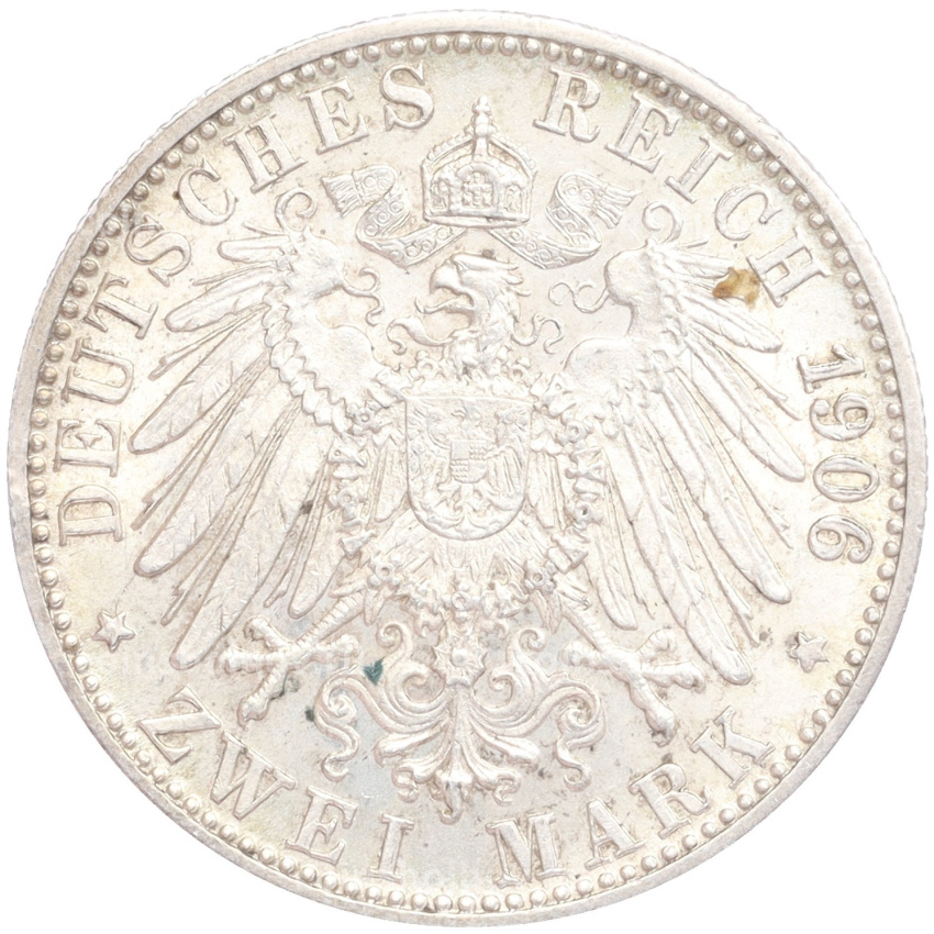 Монета 2 марки 1906 года F Германия (Вюртемберг) (вид 2)