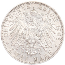 Монета 2 марки 1906 года Е Германия (Саксония) (реверс)