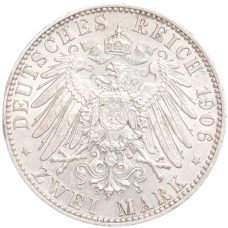 Монета 2 марки 1906 года Е Германия (Саксония) (реверс)