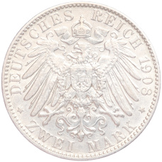 Монета 2 марки 1908 года Е Германия (Саксония) (реверс)