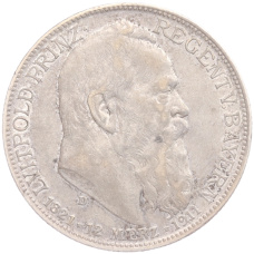 Монета 2 марки 1911 года D Германия (Бавария) «90 лет со дня рождения Луитпольда Баварского» (аверс)