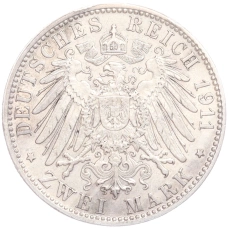 Монета 2 марки 1911 года D Германия (Бавария) «90 лет со дня рождения Луитпольда Баварского» (реверс)