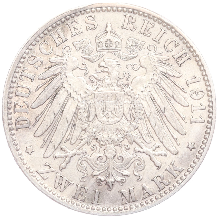 Монета 2 марки 1911 года D Германия (Бавария) «90 лет со дня рождения Луитпольда Баварского» (вид 2)