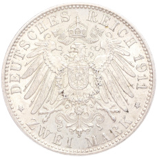 Монета 2 марки 1911 года D Германия (Бавария) «90 лет со дня рождения Луитпольда Баварского» (реверс)