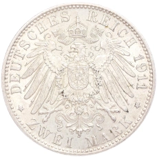 Монета 2 марки 1911 года D Германия (Бавария) «90 лет со дня рождения Луитпольда Баварского» (реверс)