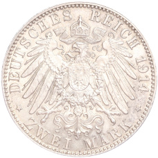 Монета 2 марки 1914 года D Германия (Бавария) (реверс)