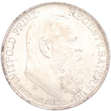 Монета 2 марки 1911 года D Германия (Бавария) «90 лет со дня рождения Луитпольда Баварского» (аверс)