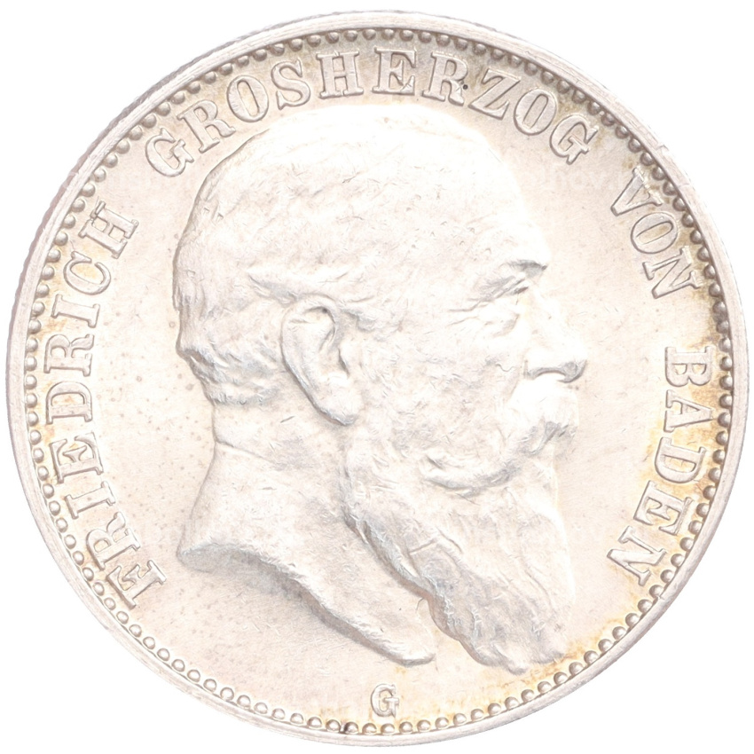Монета 2 марки 1907 года G Германия (Баден)