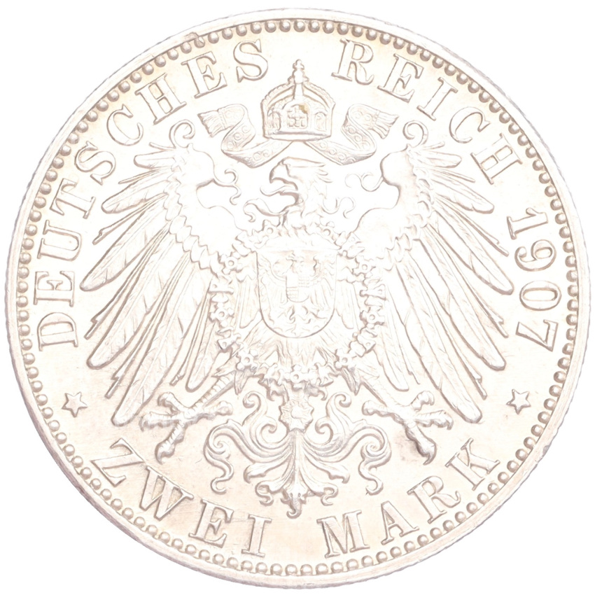 Монета 2 марки 1907 года G Германия (Баден) (вид 2)