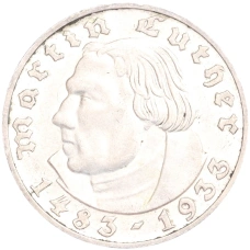 Монета 2 рейхсмарки 1933 года A Германия «450 лет со дня рождения Мартина Лютера» (аверс)