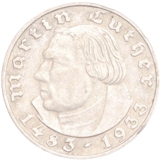 Монета 2 рейхсмарки 1933 года A Германия «450 лет со дня рождения Мартина Лютера» (аверс)