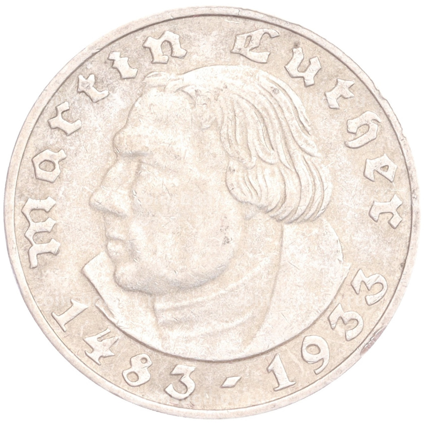Монета 2 рейхсмарки 1933 года A Германия «450 лет со дня рождения Мартина Лютера»