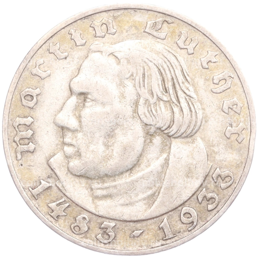 Монета 2 рейхсмарки 1933 года A Германия «450 лет со дня рождения Мартина Лютера»