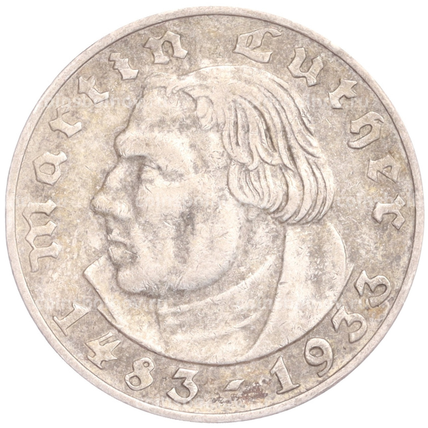 Монета 2 рейхсмарки 1933 года A Германия «450 лет со дня рождения Мартина Лютера»
