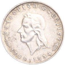 Монета 2 рейхсмарки 1934 года F Германия «175 лет со дня рождения Фридриха Шиллера» (аверс)