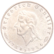 Монета 2 рейхсмарки 1934 года F Германия «175 лет со дня рождения Фридриха Шиллера» (аверс)