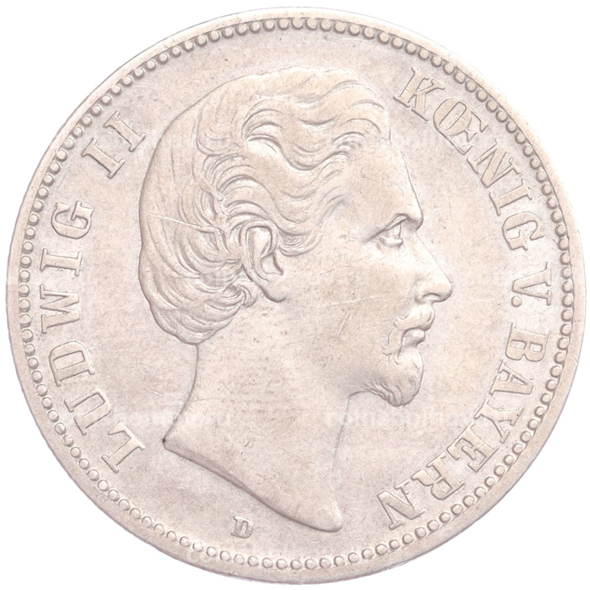 Монета 2 марки 1876 года D Германия (Бавария)